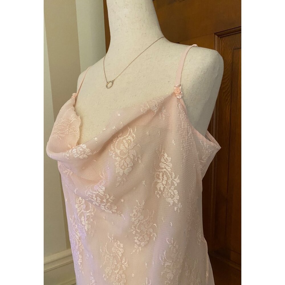 Semi-Sheer Blush Pink Lace Nightgown Women 1X Strappy Mesh Lingerie Sleepwear